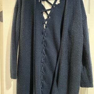 Navy Lace-Up Cardigan